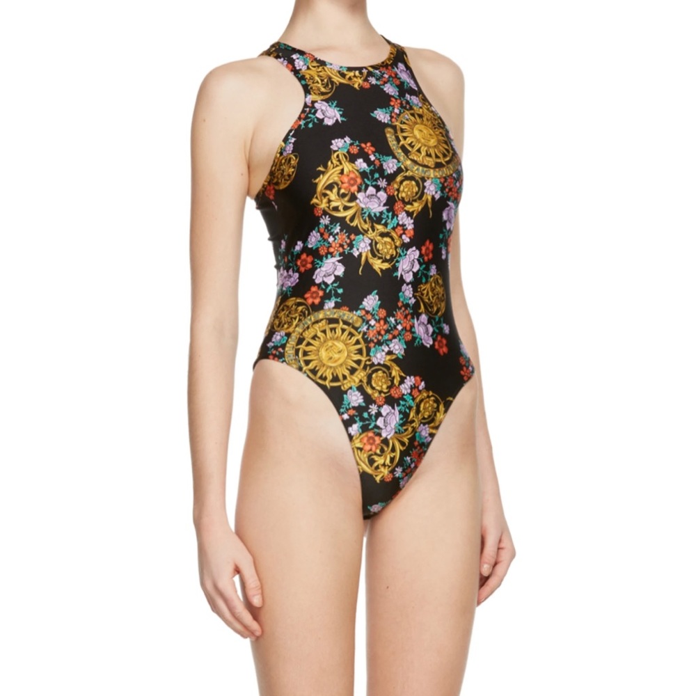 Brand New Versace Jeans Couture Black Sun Flower Garland Bodysuit